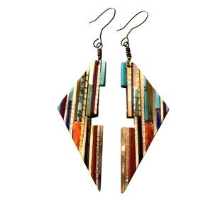 VTG Santo Domingo Earrings Mosaic Cobblestone Inlay by Renowned Henry Rosetta